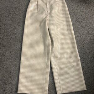 Markarian Checkered Beige Women's Wide Leg Pants With Sequins